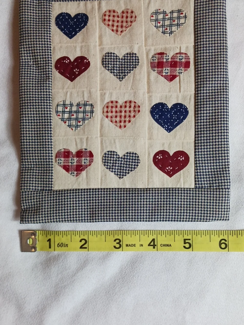 Country Farmhouse Heart Mini Quilt Wall Hanging Decor Patchwork Rustic Cottage